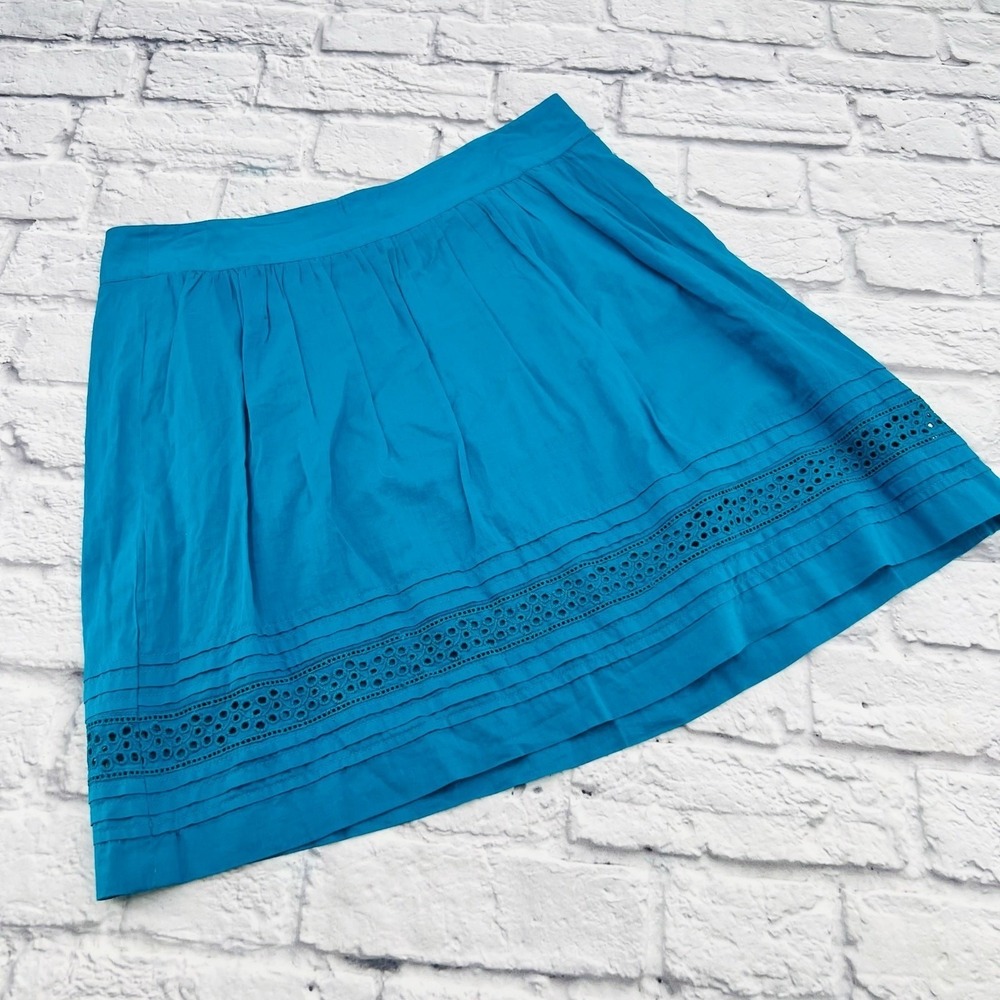 Ann Taylor LOFT Teal Blue Eyelet Embroidery Cotton A-Line Skirt Womens Size 2